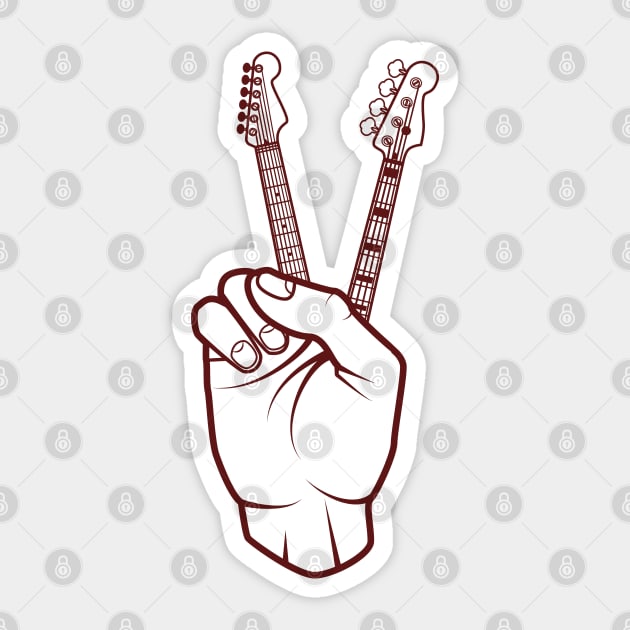 Guitar and Bass Outline Hand Peace Sign Light Theme Sticker by nightsworthy